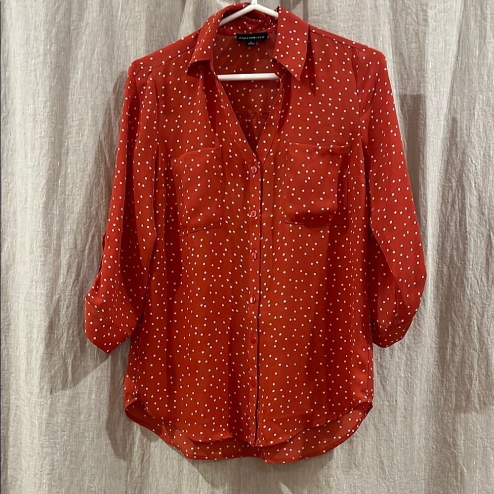 Fortune + Ivy Red Polka Dot Button Down Blouse